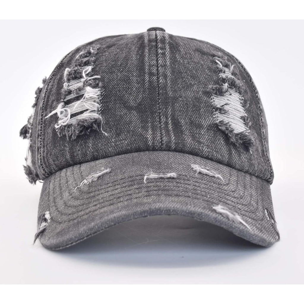 TSSGBL Unstructured Distressed Baseabll Cap Cotton Soft Dad Hat Adjustable Low Profile Headwear Ball Caps for Women Men Distressed-denim-black