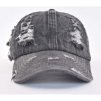 TSSGBL Unstructured Distressed Baseabll Cap Cotton Soft Dad Hat Adjustable Low Profile Headwear Ball Caps for Women Men Distressed-denim-black