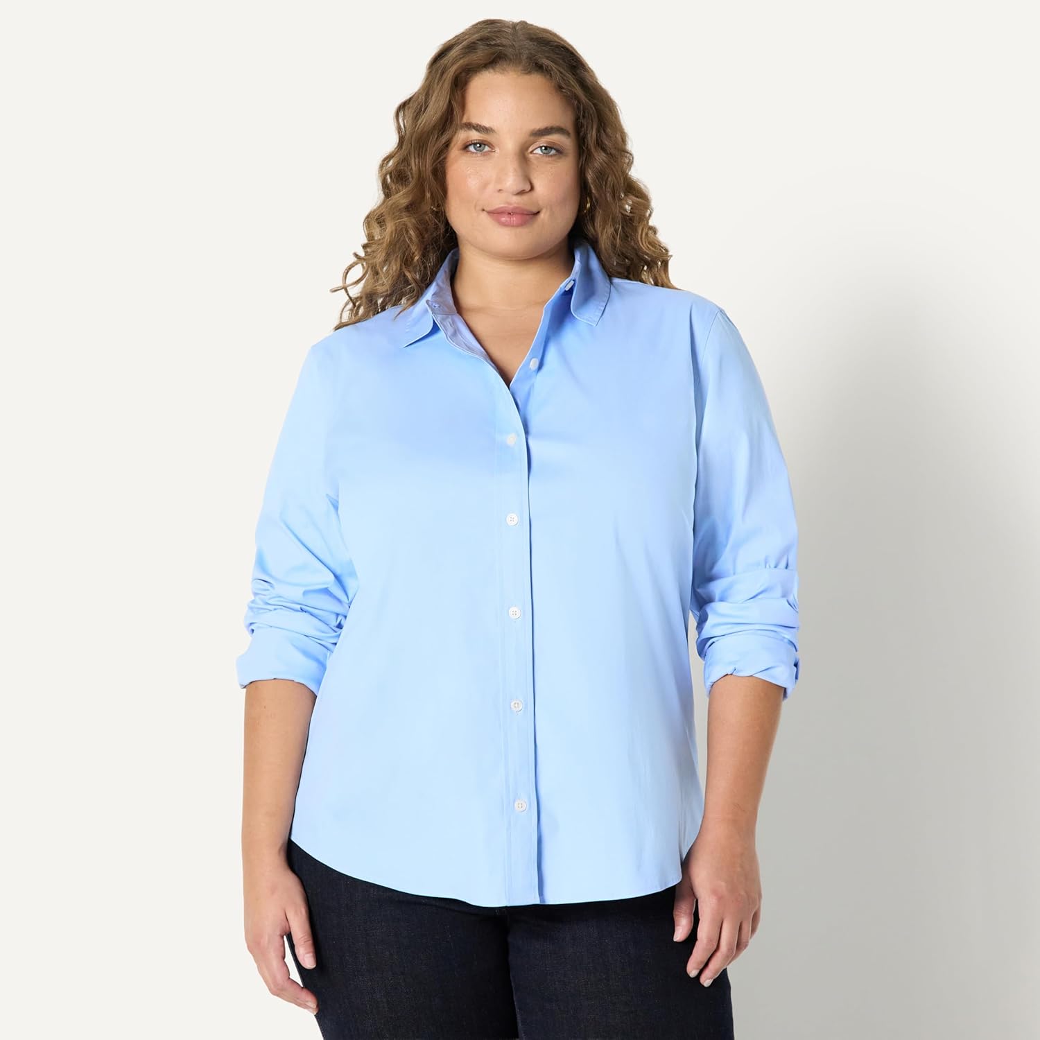 Women's Regular-Fit Stretch Poplin Button-Up Dress Shirt