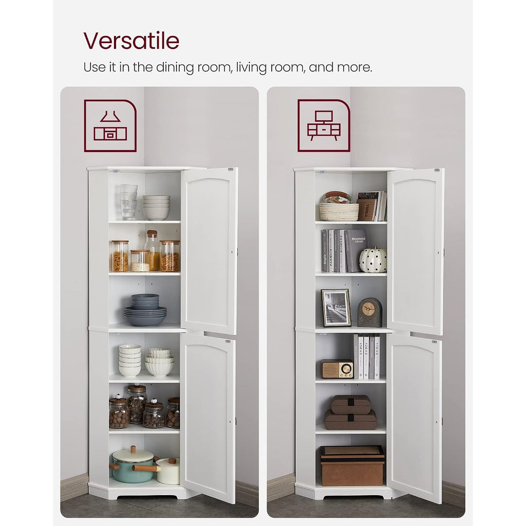 Vasagle Corner Cabinet, Tall Corner Storage Cabinet With 2 Doors And 4 Adjustable Shelves, For Bathroom Kitchen Living Room, Modern Farmhouse Design, White Ubbc541P31