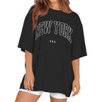 rosemia Oversized Tshirts for Women Summer Short Sleeve Round Neck Graphic Tee Shirt Black New York