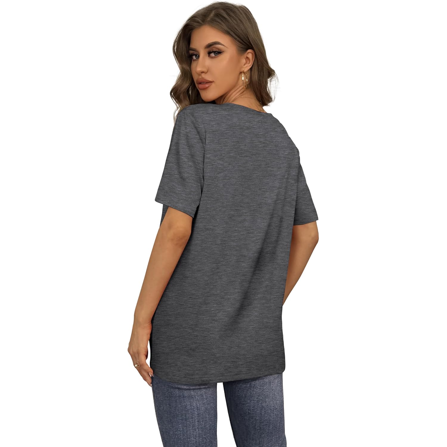 Aokosor Womens V Neck Short Sleeve T Shirts Summer Tops 2026 Casual Loose Tees Trending Now S-4XL