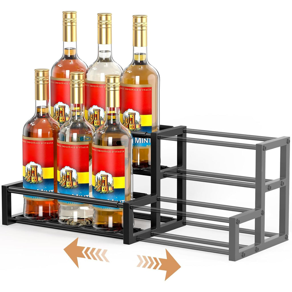 Expandable Coffee Syrup Organizer, Enlarged 6-12 Bottles Syrup Stand | Width Adjustable Syrup Rack For Coffee Bar Accessories, Small Wine Rack, Space-Saving Storage Bottle Rack For Syrup, Wine