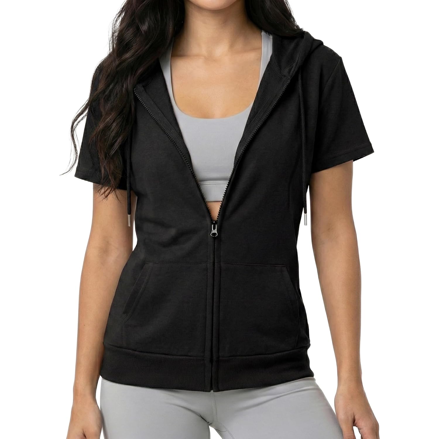 Givon Womens Slim Fit Zip Up Hoodie Short Sleeve Thin Jacket Full Zip Sweatshirt With Plus Size
