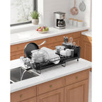 Kitsure Large Dish Drying Rack - Extendable Dish Rack, Multifunctional Dish Rack For Kitchen Counter, Anti-Rust Dish Drainers With Cutlery & Cup Holders 19.2"-26.7" L X 12.9" W, Black