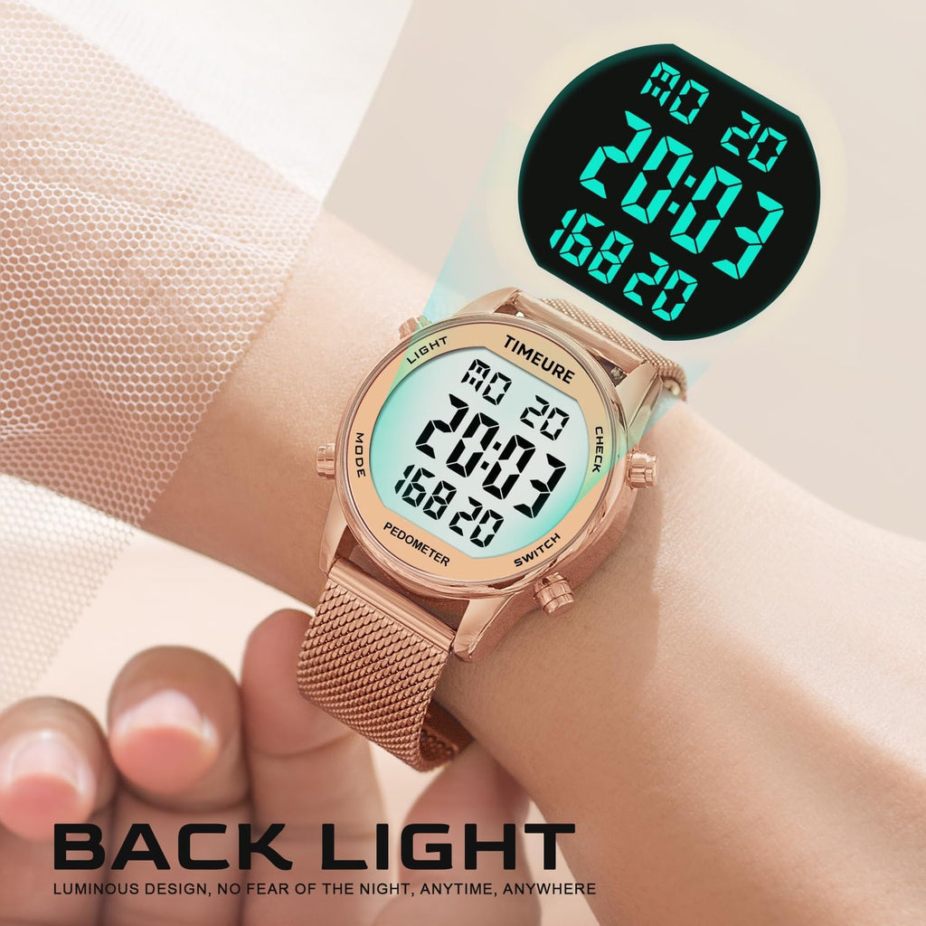 Women'S Step Counter Pedometer Watch With Stainless Steel Bracelet, Stylish Design, No App, No Charging Needed For Step, Calorie, Distance, Alarm, Countdown Timer，Tu-2401