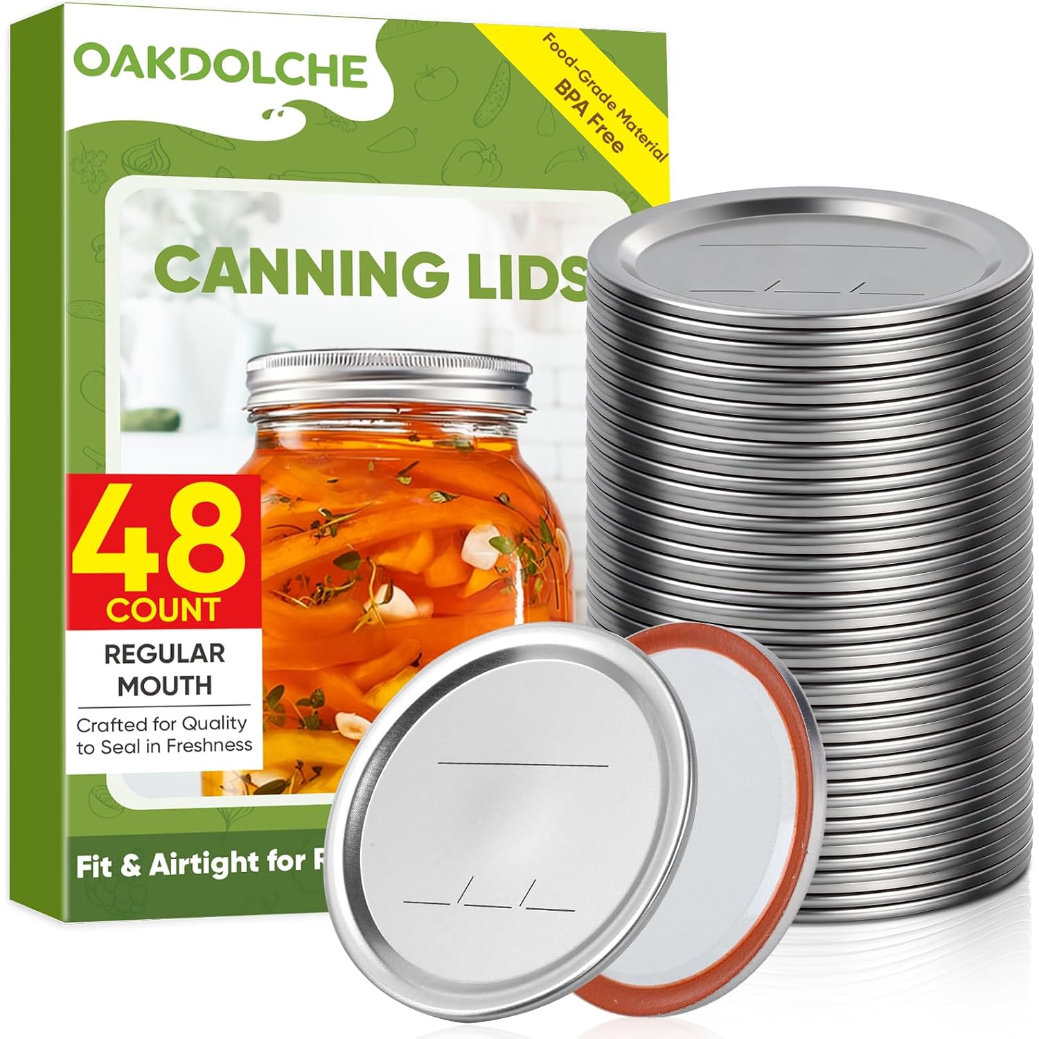 48Pcs Canning Lids Regular Mouth, Premium Mason Jar Lids For Ball, Kerr Jars, Food Grade Material, 100% Fit & Airtight For Regular Mouth Mason Jars (70Mm)