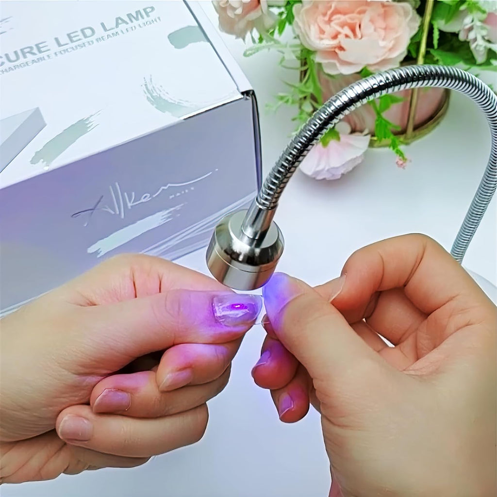 ALLKEM Portable Cordless Gooseneck UV/LED Nail Lamp – Rechargeable Gel X Nail Dryer, Flash Cure Light for Home & Salon use – (USB Powered, 360° Adjustable Gooseneck, 3W) - Silver