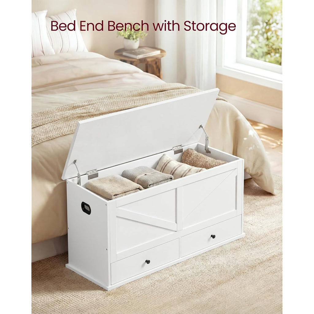 Vasagle Storage Chest, Storage Bench With 2 Fabric Drawers, Farmhouse Style, For Entryway, Bedroom, Living Room, 15.7 X 39.4 X 19.9 Inches, Cloud White Ulsb043W01