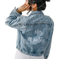Custom Embroidered Bridal Denim Jacket, Women'S Pearl Denim Jacket With Name,Made Of Embroidery,Suitable For Bachelorette Party, Wedding,Honeymoon, Wedding Gift, Bridal Gift