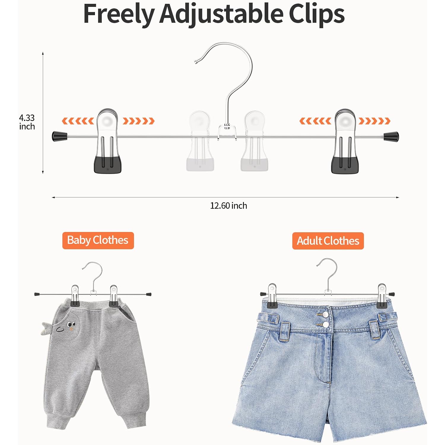 Pants Hangers With Clips: 10Pack Skirt Hangers For Women Metal Adjustable Trouser Hangers For Jeans Shorts Dress - Black