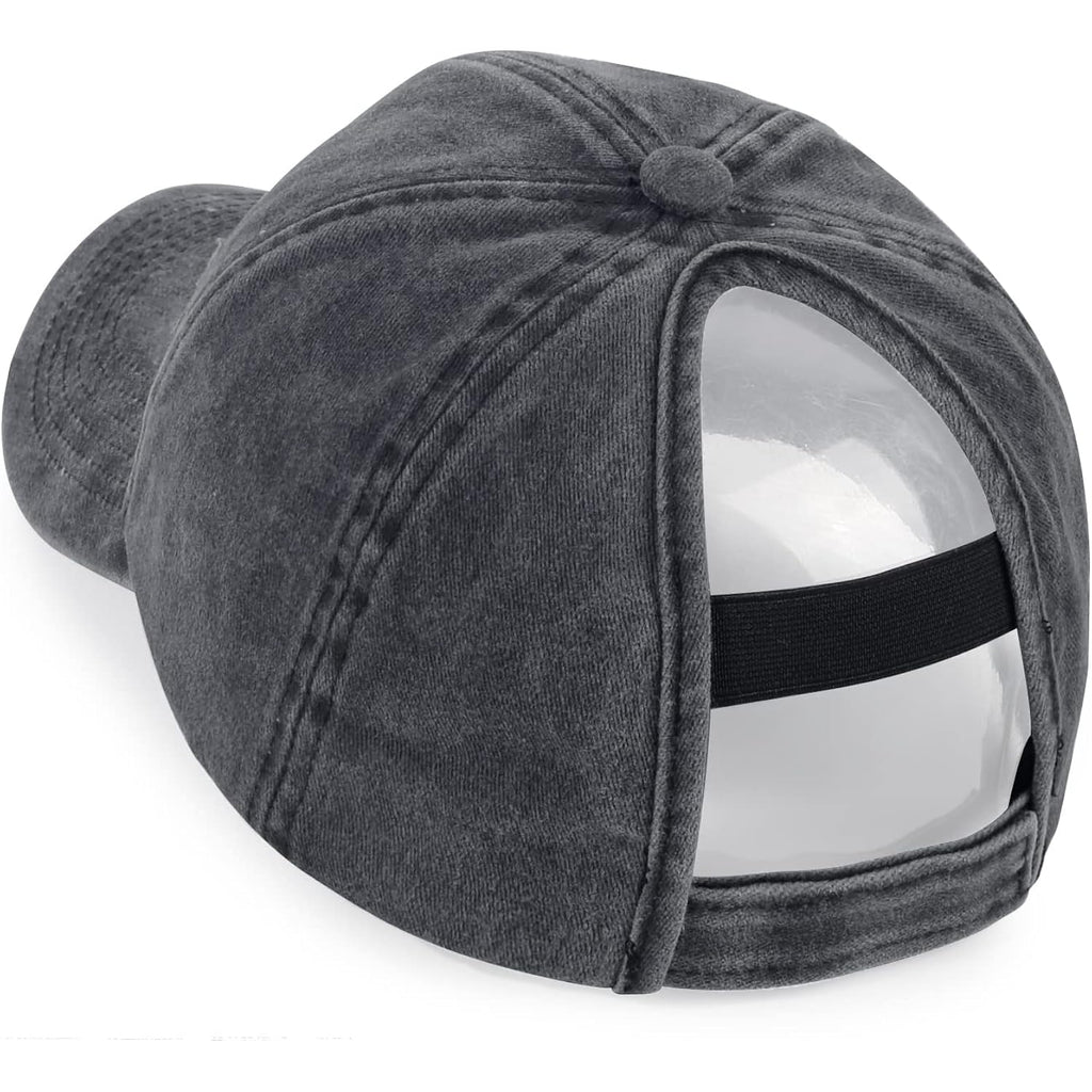 HH HOFNEN Ponytail Hats Womens Washed Distressed Baseball Cap High Ponycaps Cotton Dad Hat with Ponytail Hole #1 Black