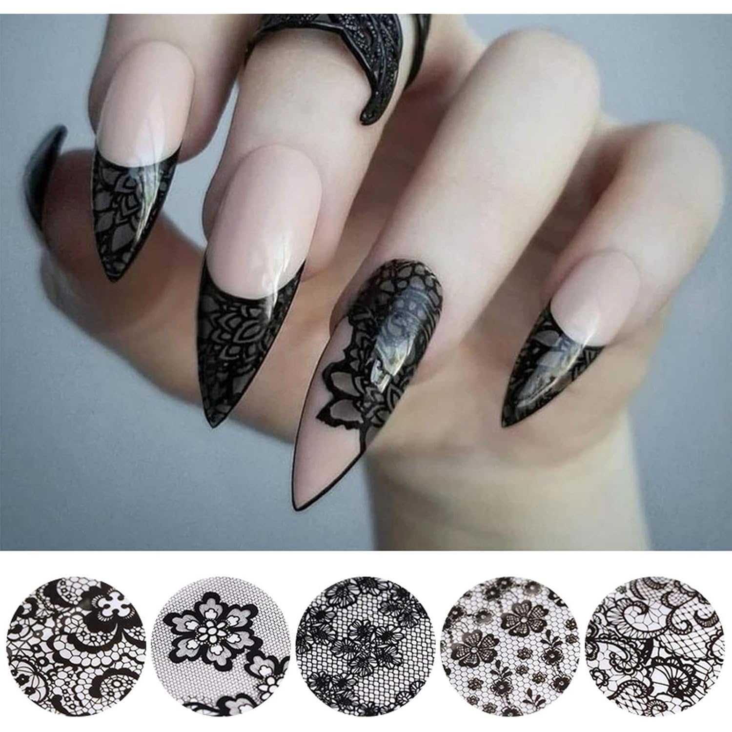 10 Rolls Retro Holographic Nail Foil Transfer Stickers Black Lace Laser Foils Nail Art Supplies Starry Paper Designs for Acrylic Decorations Women DIY Nail Arts Manicure Wraps Charms