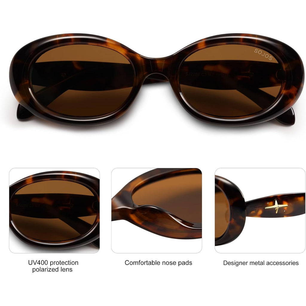 Sojos Retro Oval Polarized Sunglasses For Women Men 90S Vintage Uv400 Protection Tiny Sun Glasses Sj2286