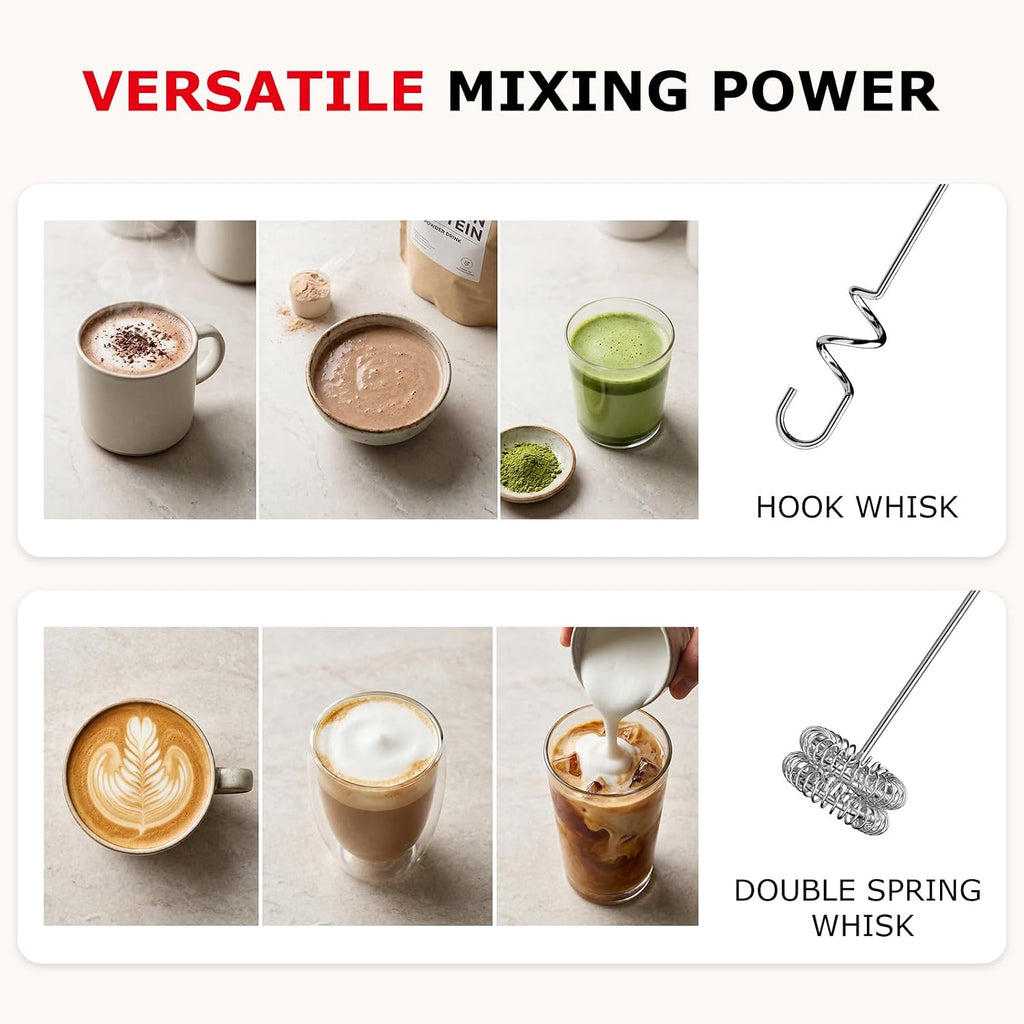 Bonsenkitchen Rechargeable Milk Frother With Stand, 3-Speed Handheld Coffee Frother, Dual Spring Whisk Electric Hand Frother Wand Drink Mixer For Lattes Cappuccino Protein, Kitchen Gifts