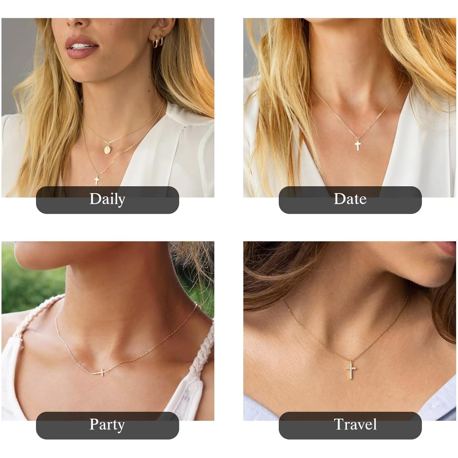 MONOZO Gold Cross Necklace for Women Girls, 14K Gold Plated Layered Cross Necklace Tiny Sideway Choker CZ Necklaces for Women Trendy Christian Baptism Religious Faith Jewelry Gifts