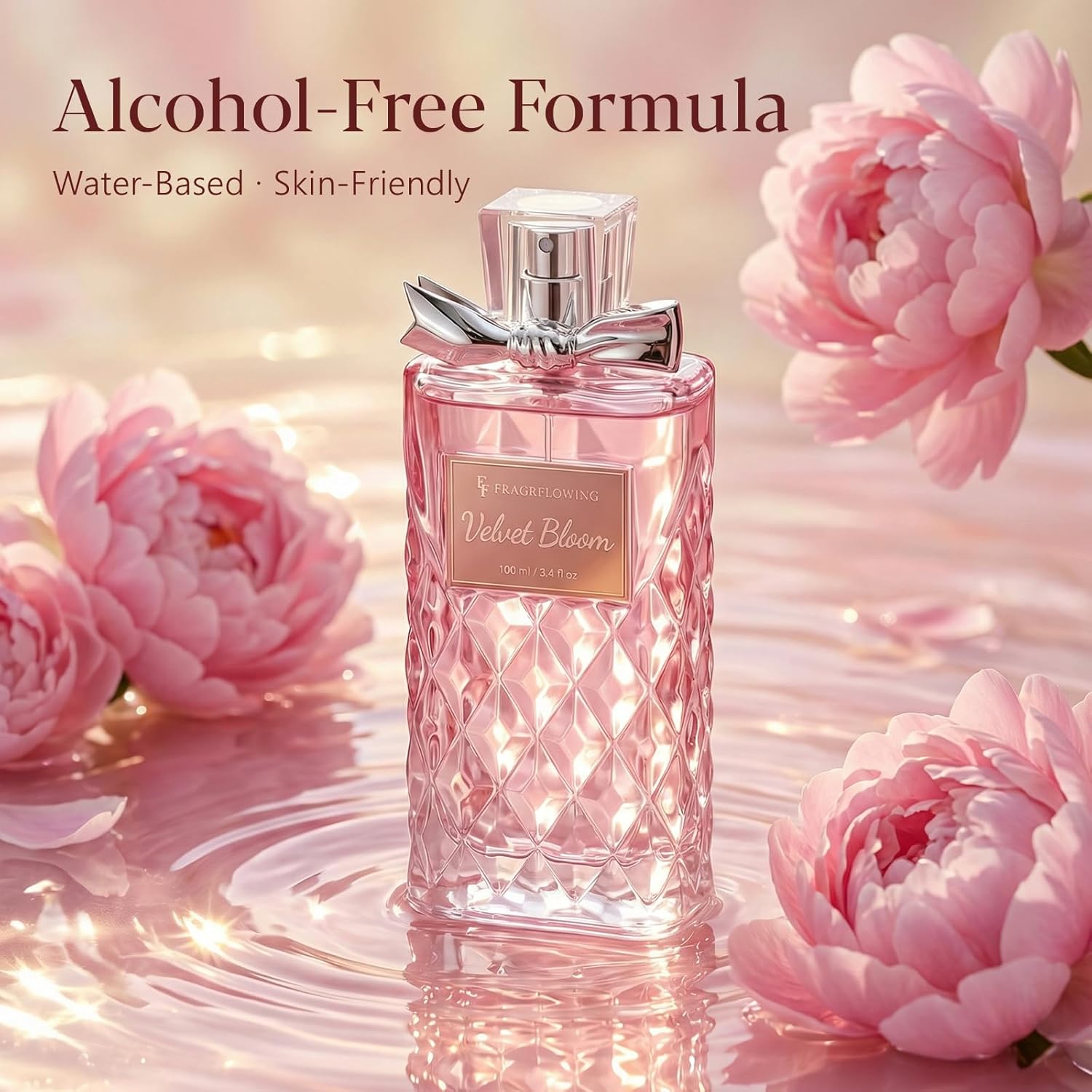 Perfume for Women, Alcohol-Free Long Lasting Floral Fragrance, Light & Soft Scent with Rose, Jasmine & Peony, Peach, Patchouli & Musk Base, 100ml / 3.4 fl oz, Gift for Women & Moms (Velvet Bloom)