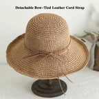 Womens Sun Hat Straw Bucket Hat Wide Brim Foldable Beach Hat Travel Summer Cap Upf 50+