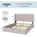 Allewie Queen Size Lift Up Storage Bed, Modern Wingback Headboard, Hydraulic Support, No Box Spring Needed, Light Beige
