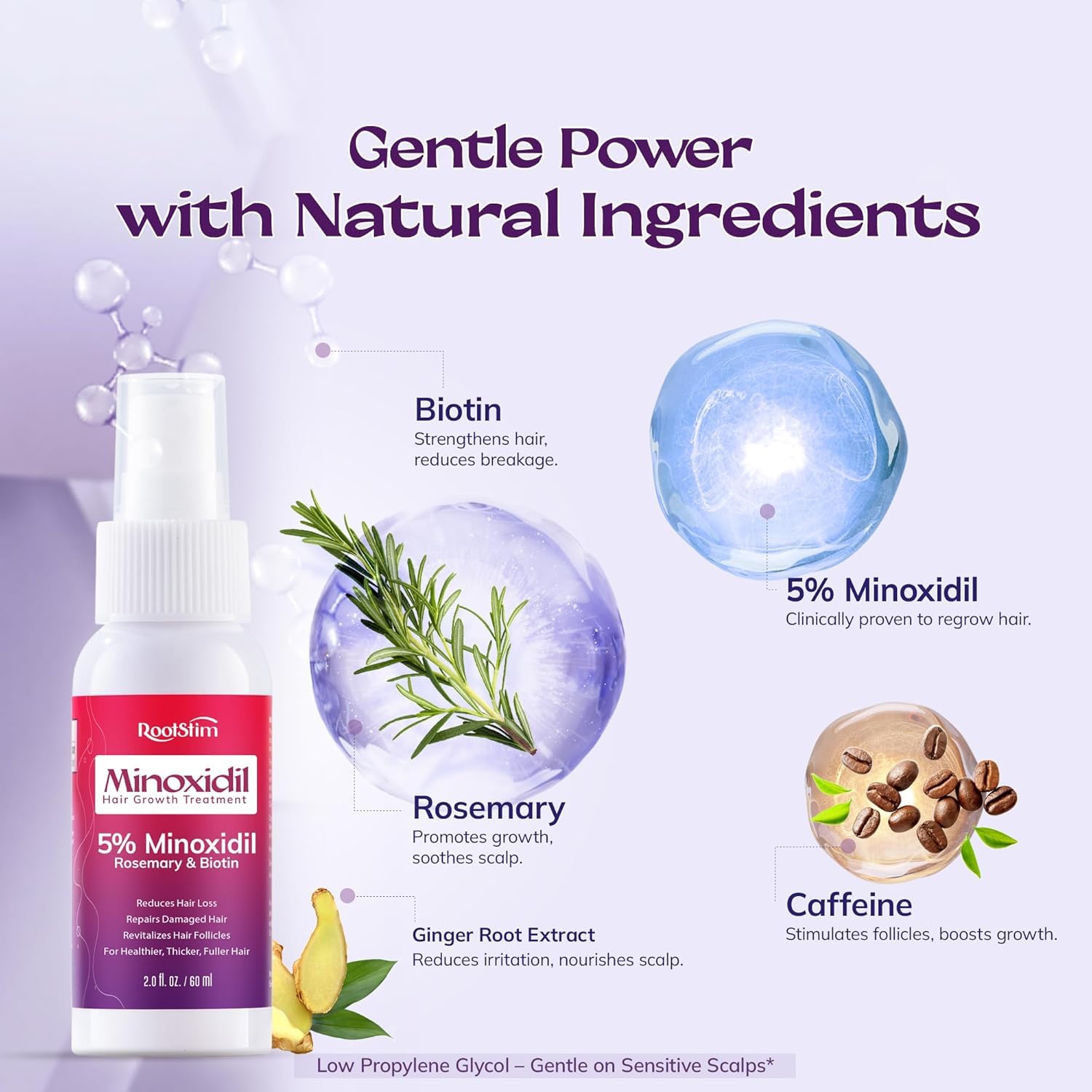 Women's 5% Minoxidil Spray for Hair Growth: RootStim Extra Strength Minoxidil with Rosemary & Biotin for Thinning Hair Regrowth and Fuller Hair - 2 Fl Oz