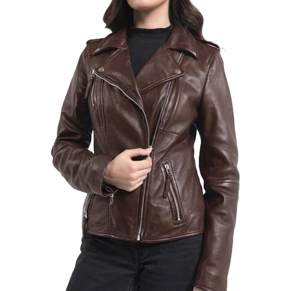 Strega Women'S Lambskin Leather Motorcycle Jacket - Real Leather Biker Jacket Women With Leather Pullers For Timeless Style