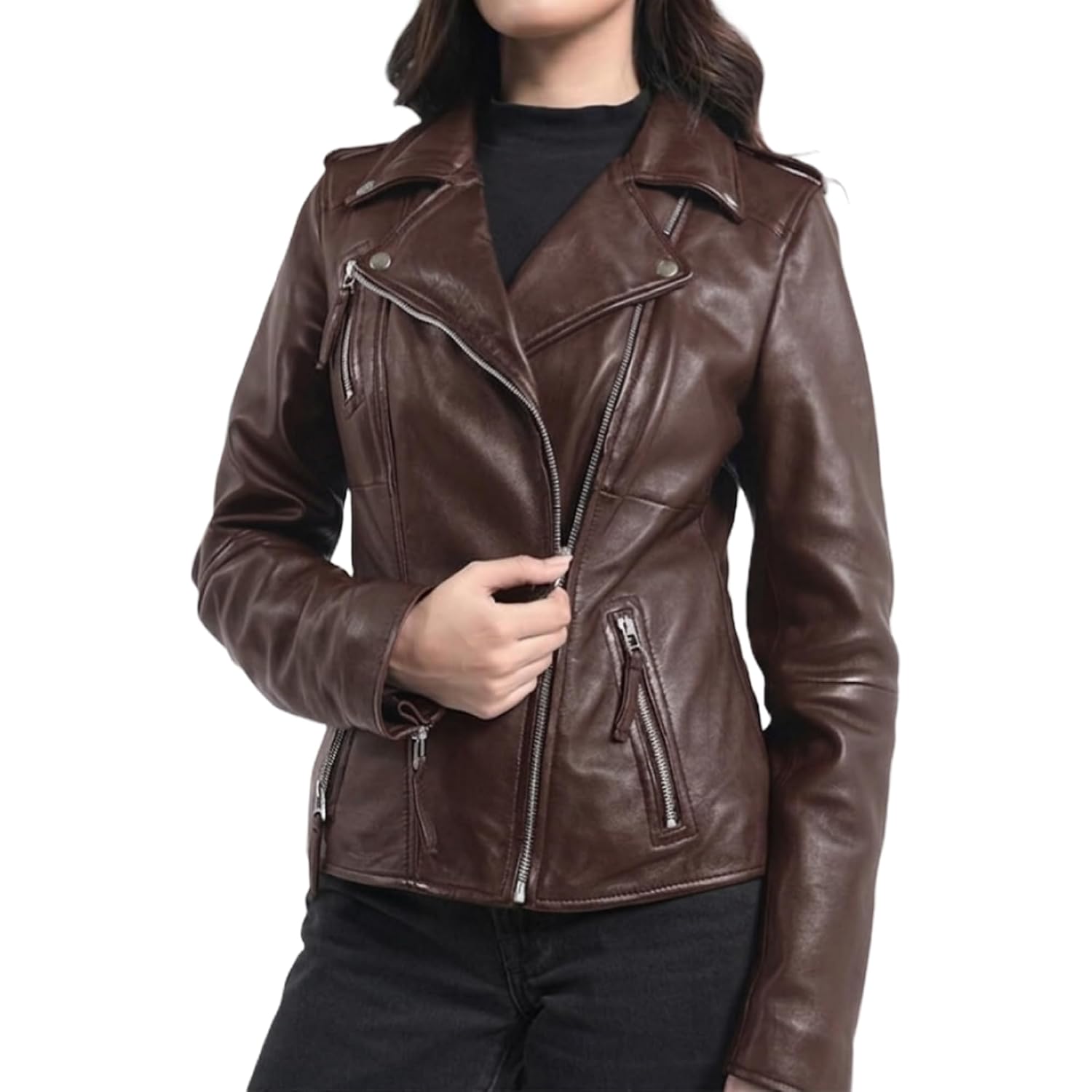 Strega Women'S Lambskin Leather Motorcycle Jacket - Real Leather Biker Jacket Women With Leather Pullers For Timeless Style