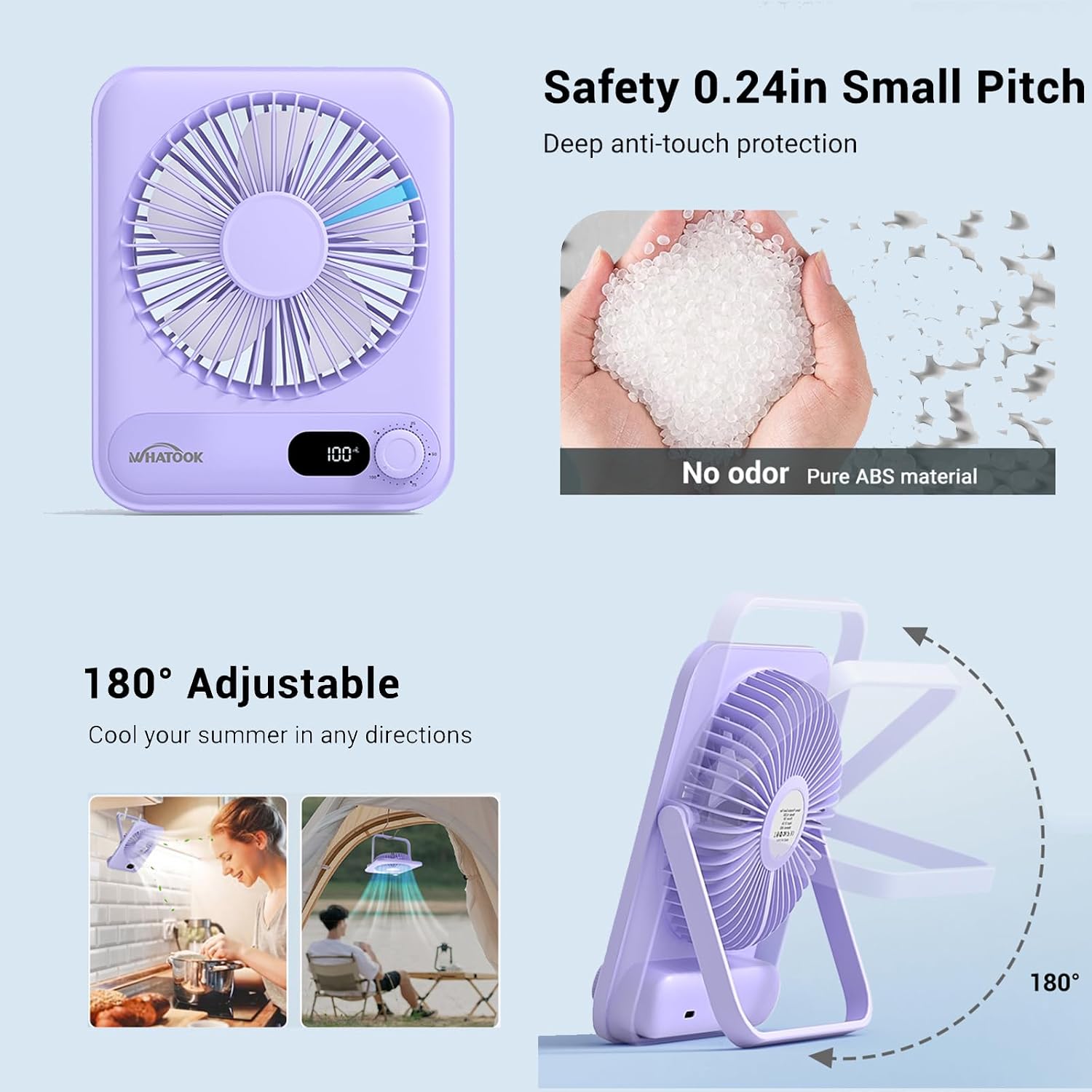 Whatook Small Desk Fan Personal Fans: 5000Mah 25 Hours Battery Office Quiet Mini Desktop Fan Portable Rechargeable Travel Essentials (Purple, 2000 Mah)