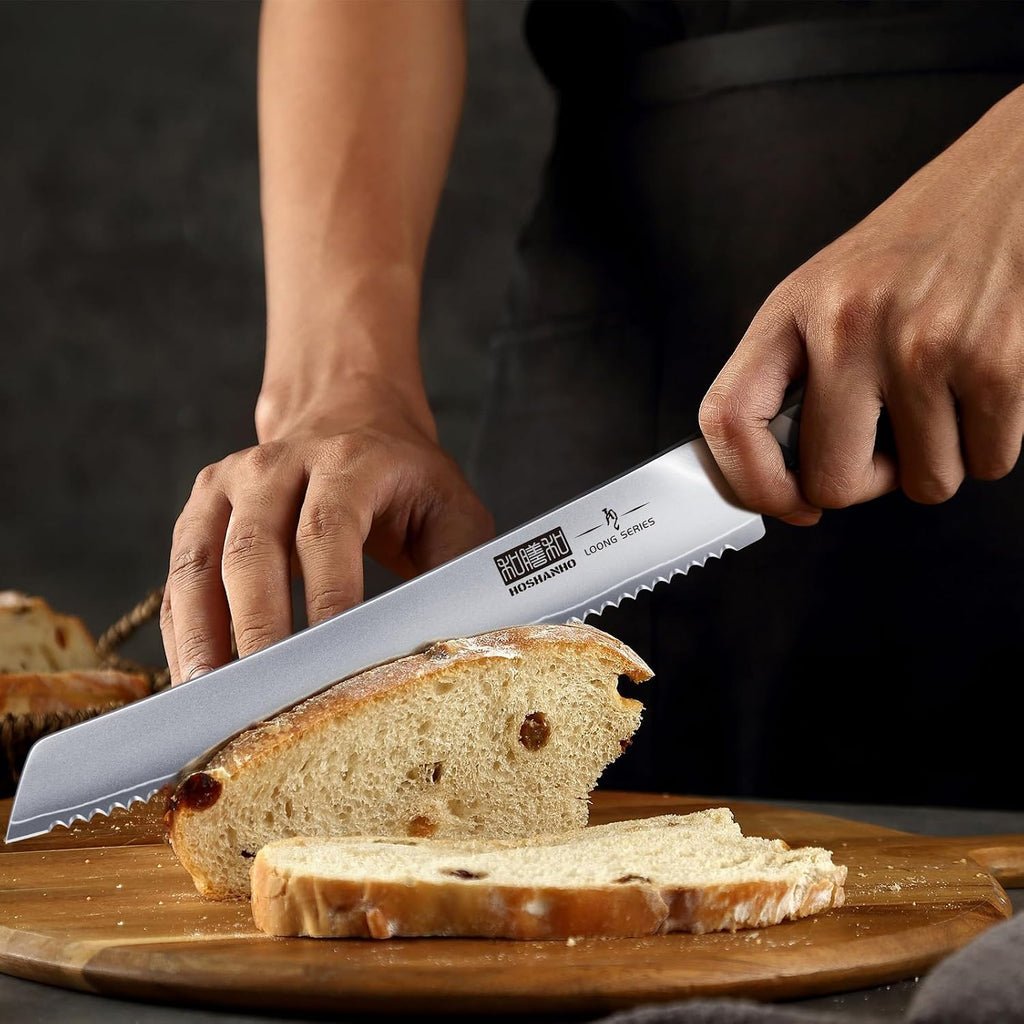 Hoshanho Bread Knife 10 Inch, Japanese High Carbon Stainless Steel Serrated Bread Knives, Professional Bread Cutting Knife For Homemade Bread