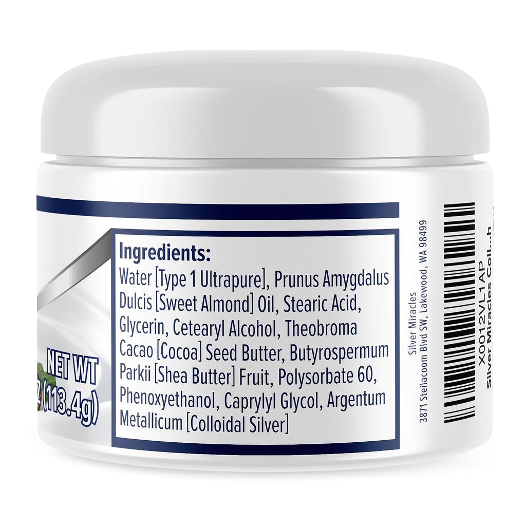 Silver Miracles Colloidal Silver Cream - 4Oz - Colloidal Silver Skin Healing Cream - Scent And Dye Free - Moisturizes Dry Skin - Made With 99.999% Pure Silver