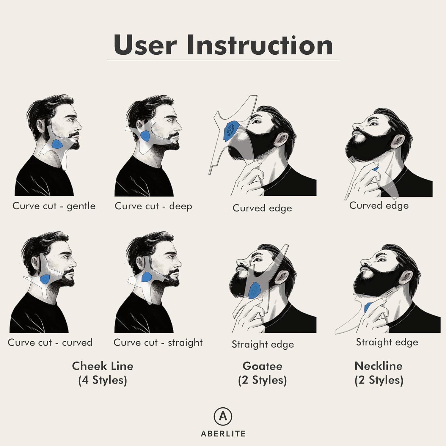 Aberlite ClearShaper 3.0 - Beard Shaper Kit w/Two Barber Pencils - Premium Shaping Tool - 100% Clear | Many Styles - The Ultimate Beard/Hair Lineup (US Patent) - Stencil Guide Template Outliner