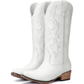 Cowboy Boots For Women - Mid Calf Cowgirl Boots Western Chunky Heel Pointed Toe Boot With Retro Embroidery, Country Concert Outfit Essentials For Rodeo Festival