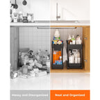 Sevenblue 3 Pack Under Sink Organizers,2-Tier Multi-Use Kitchen and Bathroom Organizers and Storage with Sliding Drawers,Bathroom Cabinet Organizer (Black,12.8 Inch)