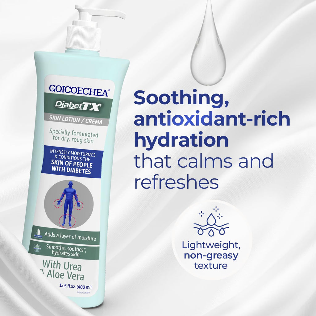 Goicoechea Diabet Tx Diabetic Lotion With Urea For Dry Skin | Soothing Hydrating Cream With Aloe, Oatmeal & Vitamin E For Hands, Elbows, Feet & Body | Extra Dry Skin Support, 13.5 Oz | 1-Pack