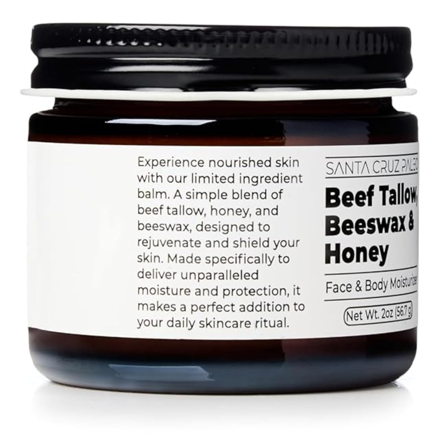 Santa Cruz Paleo, Beef Tallow, Beeswax & Honey Face Moisturizer, Organic, Unscented Grassfed Beef Tallow Skin Care, Sunscreen Free, Non Comedogenic Face & Body Moisturizer For Sensitive Skin, 2 Oz