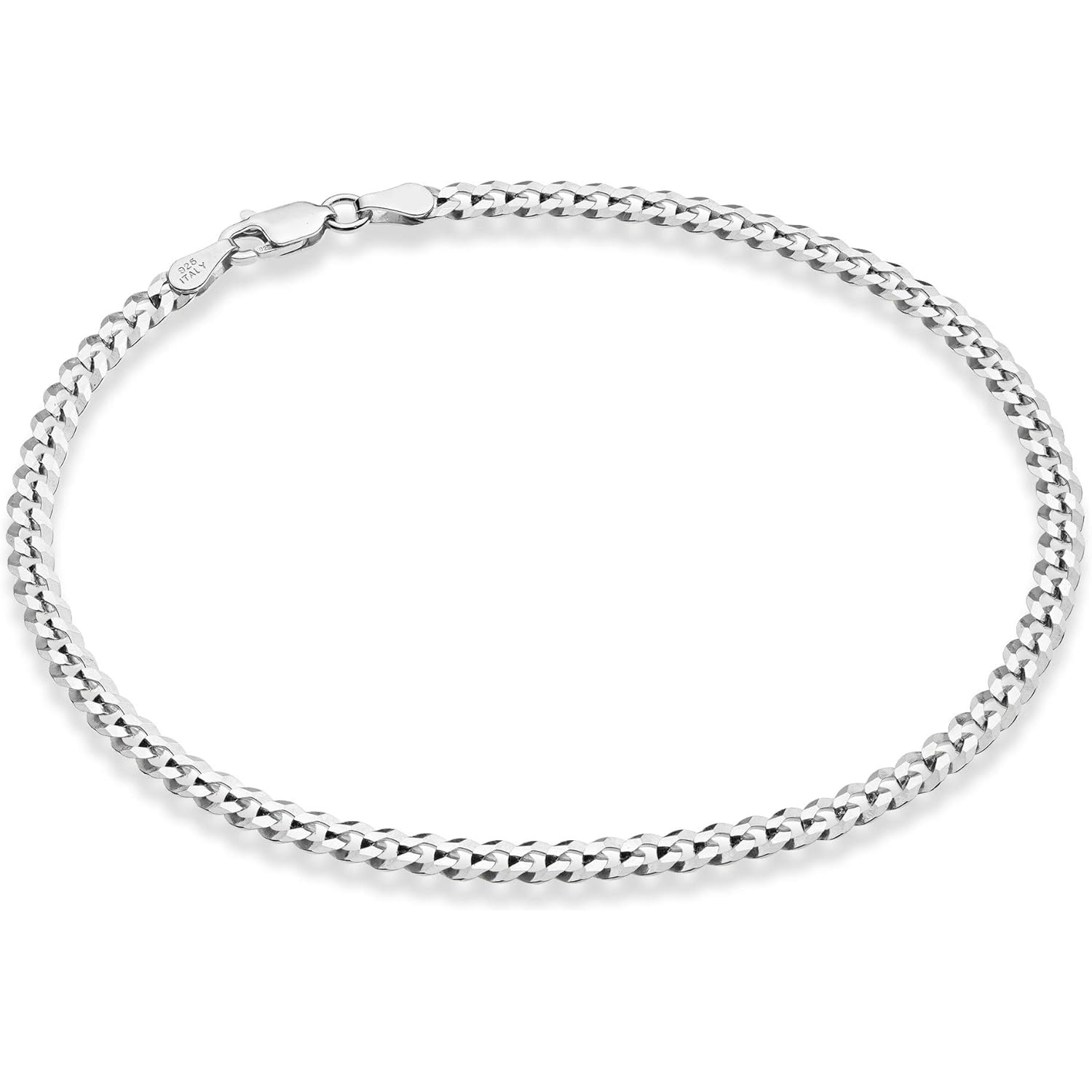 Miabella Solid 925 Sterling Silver Italian 3.5mm Diamond Cut Cuban Link Curb Chain Anklet for Women, Made in Italy