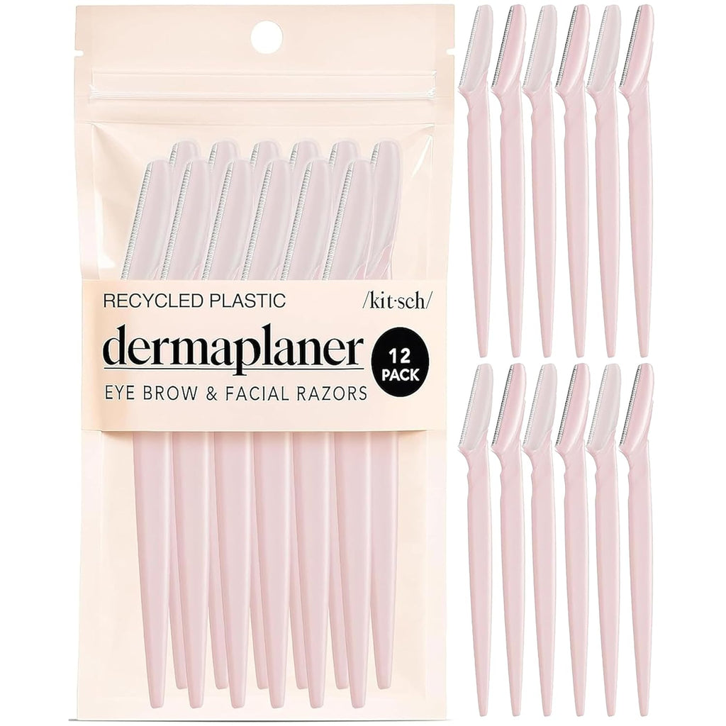 Kitsch Dermaplane Razor for Women Face – Face Razors for Women & Men, Eyebrow Trimmer & Face Shaver – Exfoliating Facial Razor & Skin Care Tool for Smoother Skin - Blush, 12 pcs