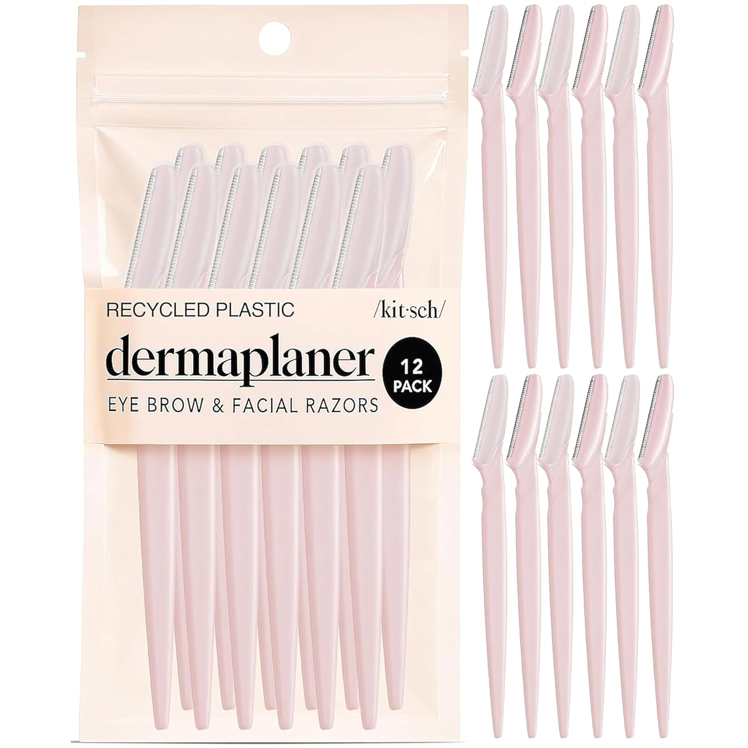 Kitsch Dermaplane Razor for Women Face – Face Razors for Women & Men, Eyebrow Trimmer & Face Shaver – Exfoliating Facial Razor & Skin Care Tool for Smoother Skin - Blush, 12 pcs