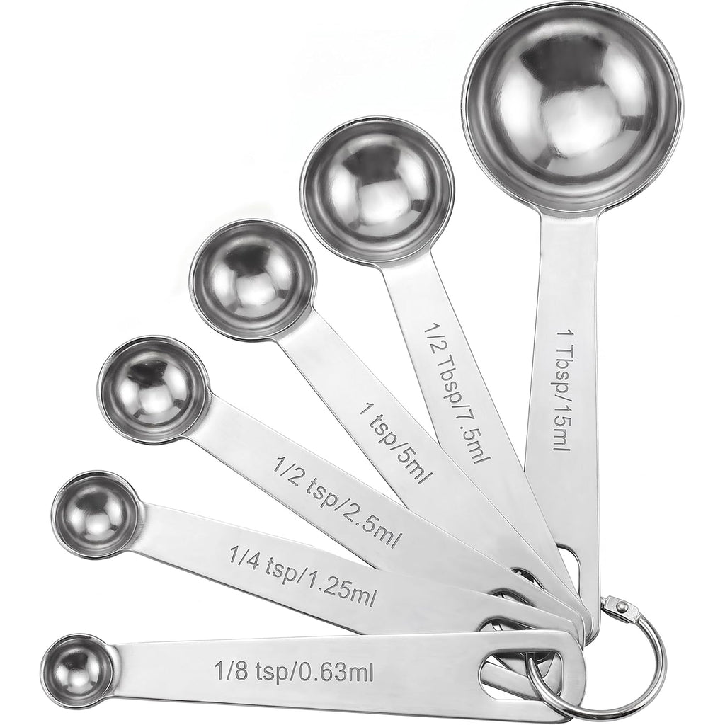 Measuring Spoons, Premium Heavy Duty Stainless Steel Measuring Spoons Cups Set, Small Tablespoon With Metric And Us Measurements, Set Of 6 For Measuring Dry And Liquid Ingredients