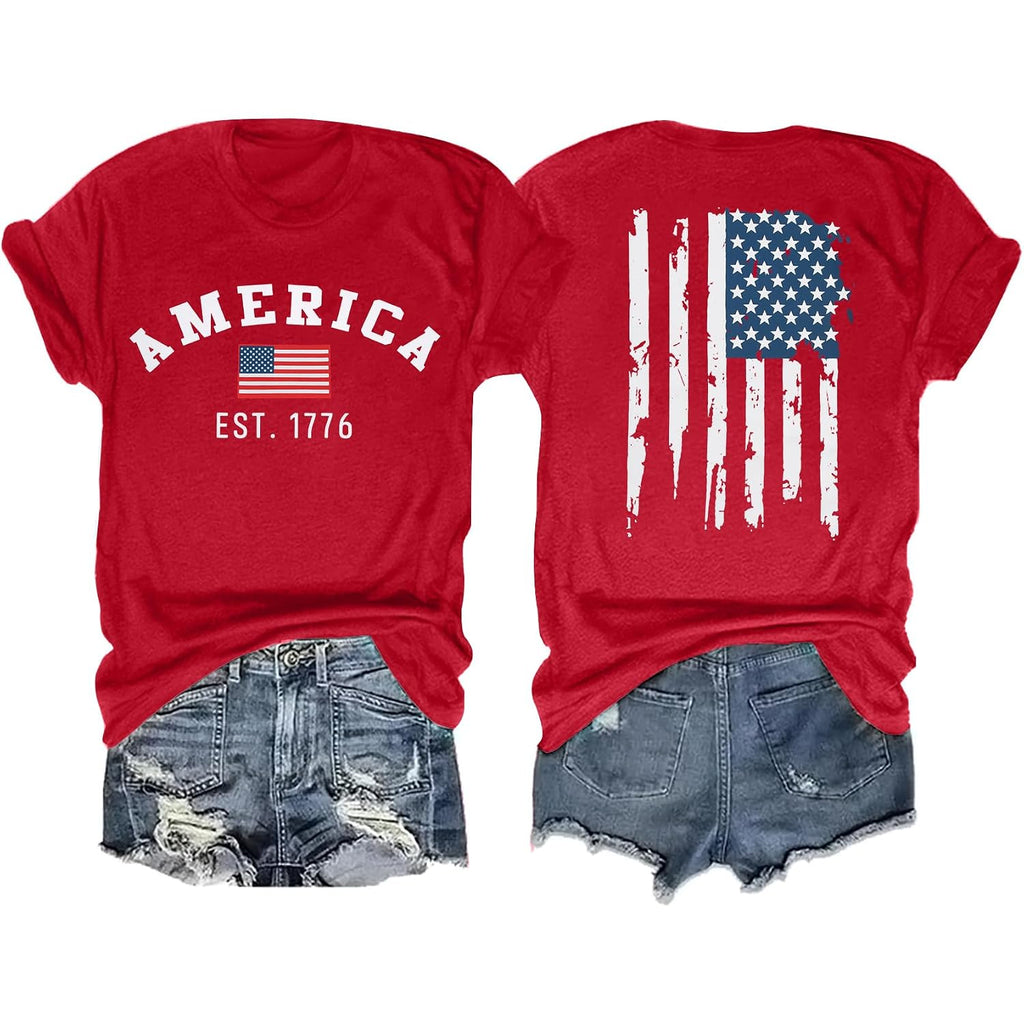 ALLTB 4th of July Shirt Women Loves Jesus and America Too Shirts Patriotic Tshirt Christian Short Sleeve Tee Top