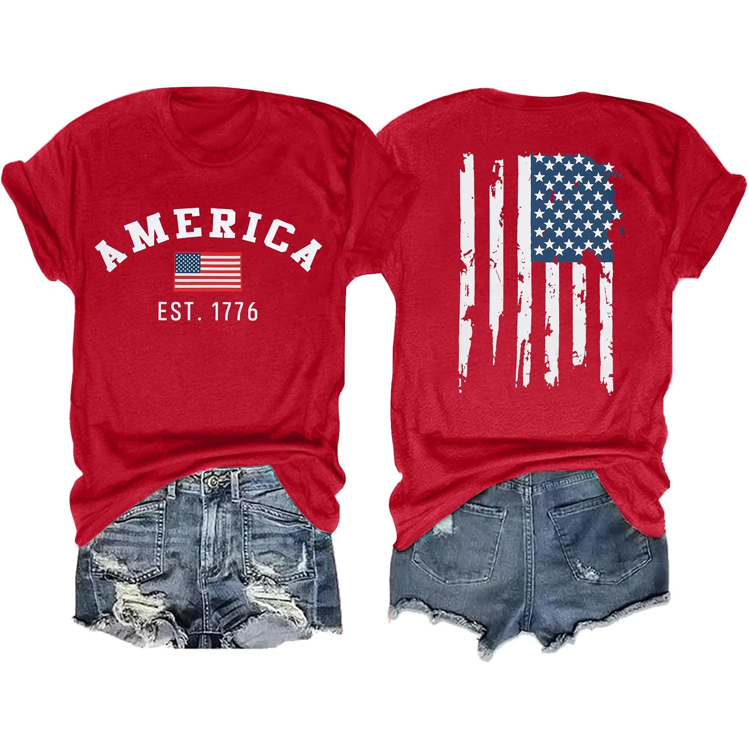ALLTB 4th of July Shirt Women Loves Jesus and America Too Shirts Patriotic Tshirt Christian Short Sleeve Tee Top