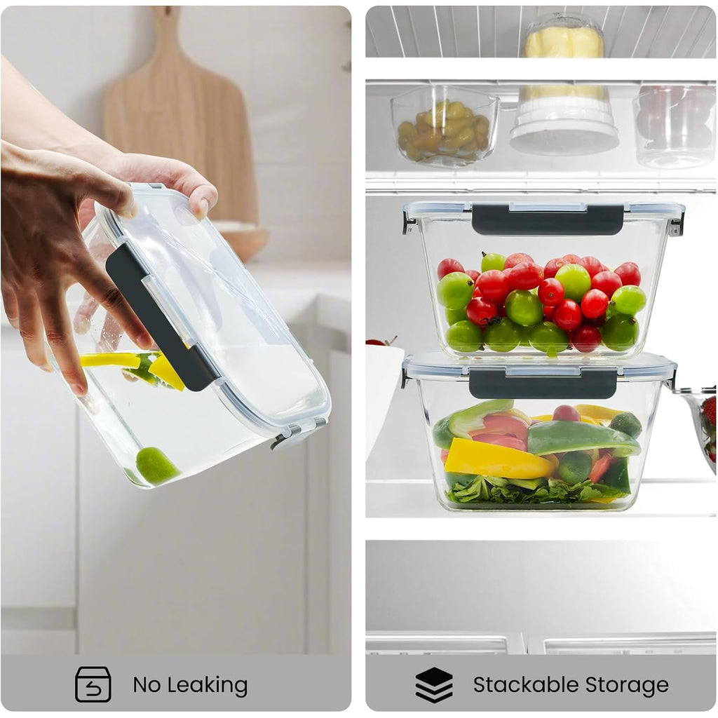 2 Pack Large Glass Storage Containers With Lids 85Oz/10.5Cup Big Airtight Glass Food Storage Containers For Rotisserie Chicken Watermelon Meal Prep, Bpa Free, Freezer Dishwasher Oven Safe