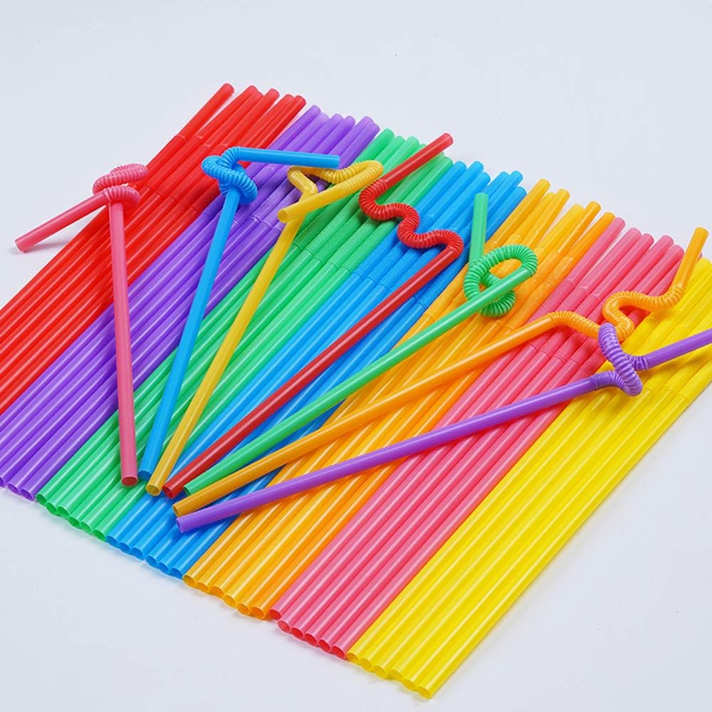 200 Pcs Colorful Plastic Long Flexible Straws.(0.23'' Diameter And 10.2" Long)