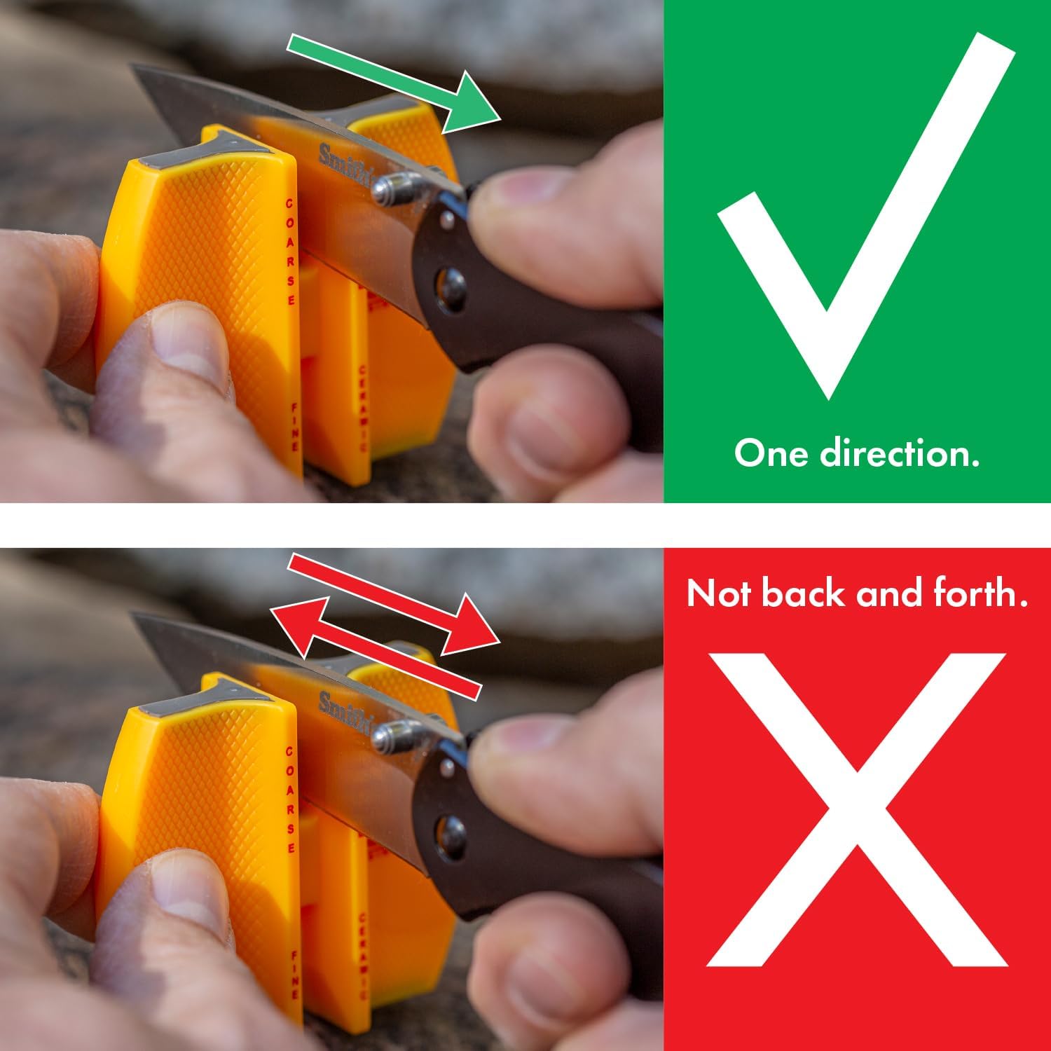 Smith'S Ccks 2-Step Knife Sharpener - Yellow - 2-Step Preset Coarse & Fine Slots - Outdoor Handheld Knife Sharpener - Fishing, Hunting, Fillet, Pocket Knives - Compact Plastic Portable Keychain Tool