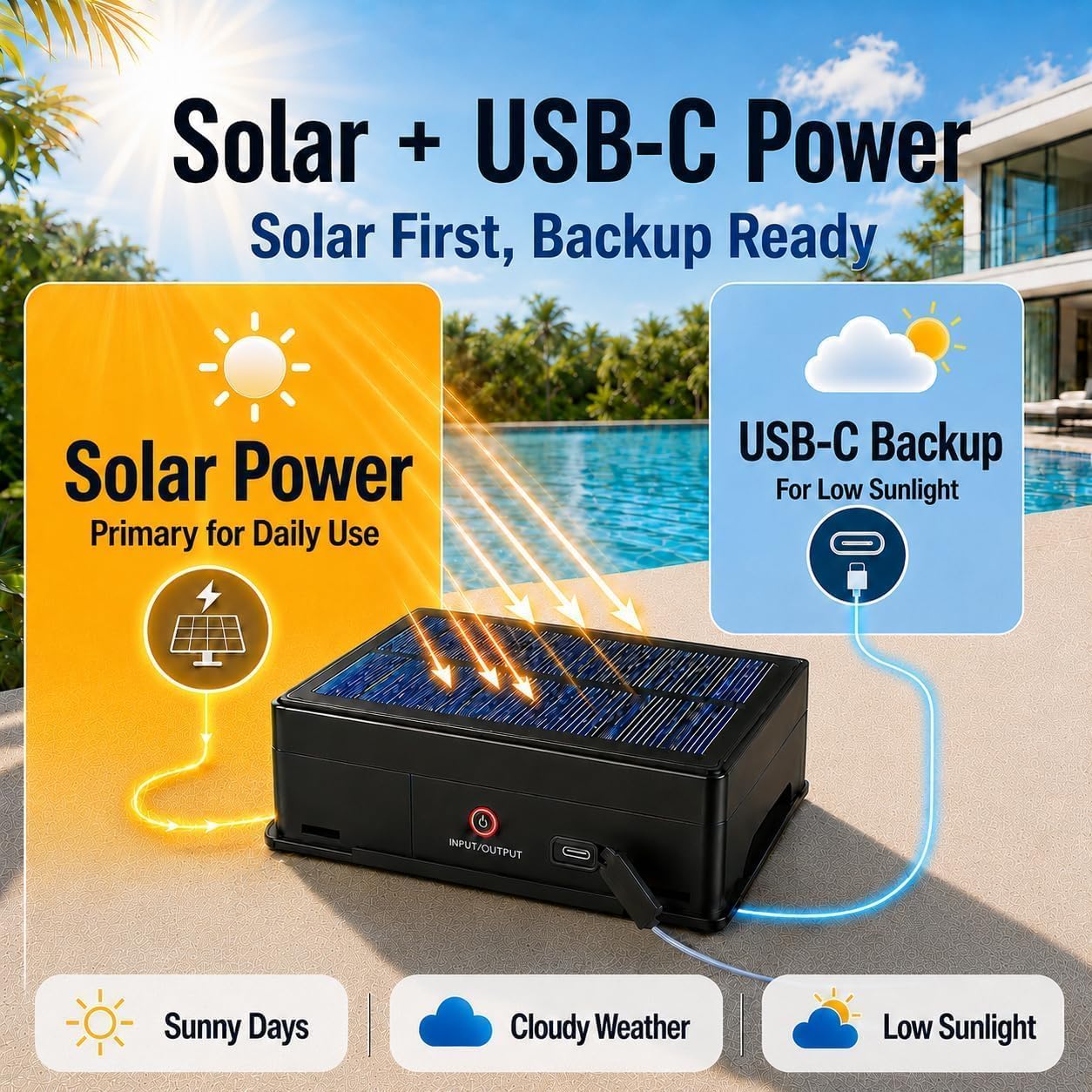 Solar Pool Fountain With Lights For Above Ground Pools | Pool Fountain Waterfall Pump With 6 Nozzle, Solar Pool Fountain For Inground Pools With 8 Color Led Lights