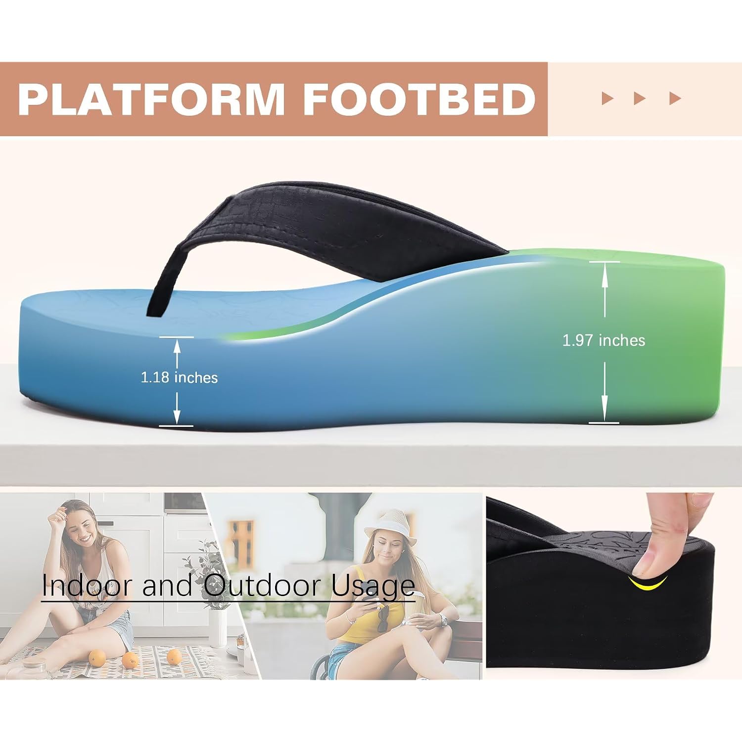 Oncai Women’S Platform Wedge Flip Flops Trendy Dressy Womans Summer Flatform Chunky Heel Sandals With Comfortable Walking Outdoor Rubber Soles (Us Size 5-11)