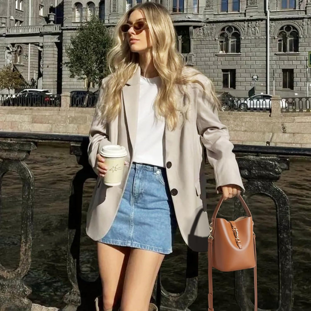 Bostanten Small Bucket Bag For Women Crossbody Bags Trendy Vegan Leather Shoulder Purses Designer Ladies Handbags