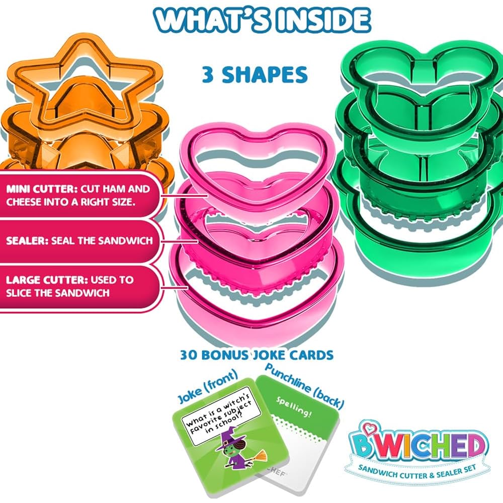 Sandwich Cutter And Sealer - Crustless Sandwich Maker - Great For Lunchbox And Bento Box - Boys And Girls Kids Lunch - Sandwich Cutters For Kids (Heart, Star, Mouse)
