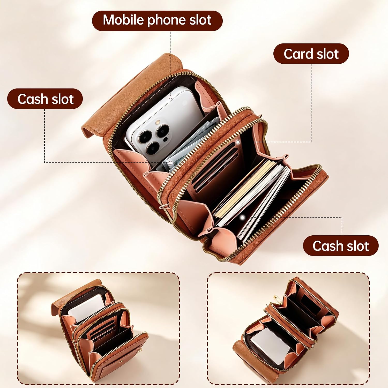 Women'S Phone Messenger Bag, Crossbody Phone Wallet, Rfid Touch Screen Crossbody Phone Purse, Anti-Theft Shoulder Strap