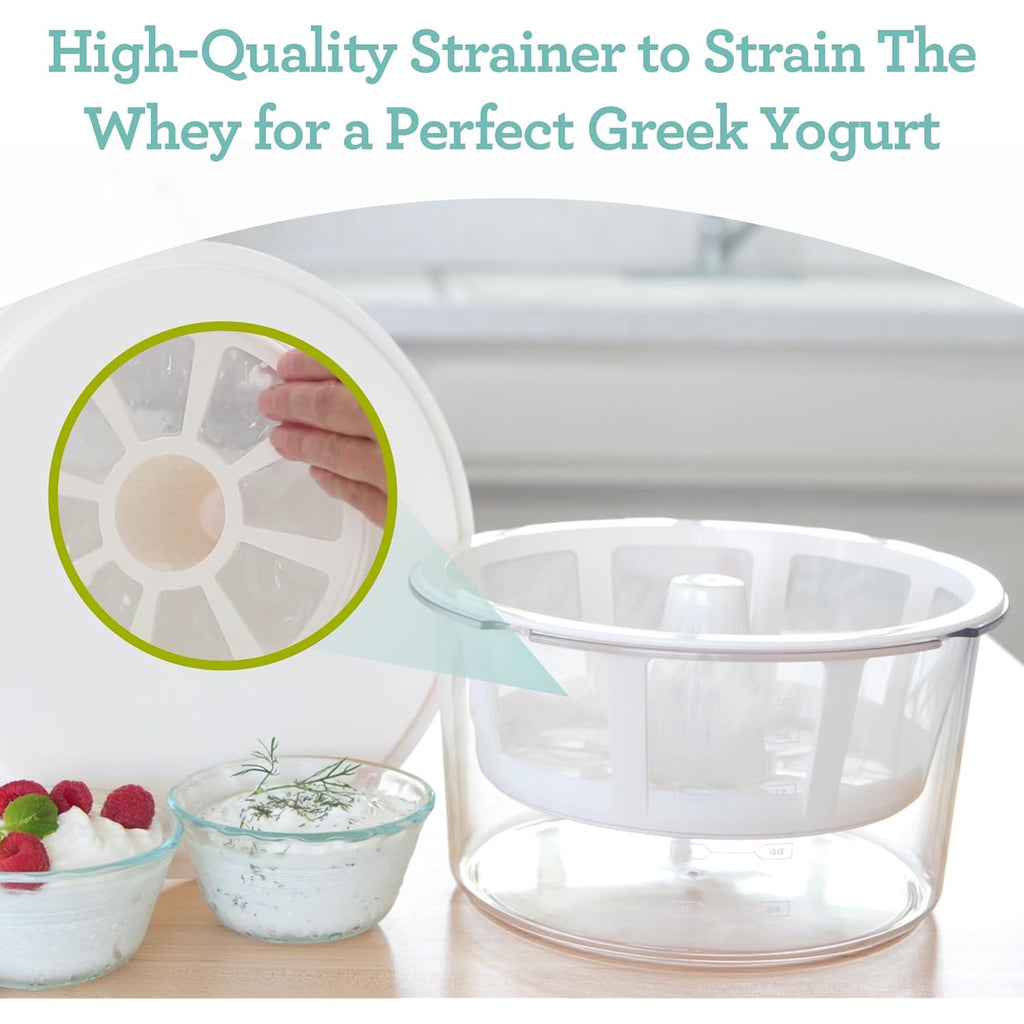 Euro Cuisine GY50 Greek Yogurt Maker with Ultra Fine Mesh Strainer Basket, BPA Free, Patented Greek Yogurt Strainer for Homemade Greek Yogurt (White)