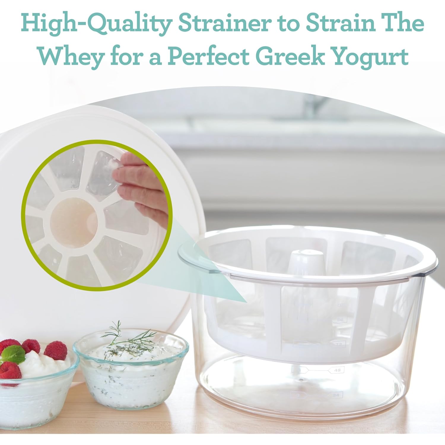 Euro Cuisine GY50 Greek Yogurt Maker with Ultra Fine Mesh Strainer Basket, BPA Free, Patented Greek Yogurt Strainer for Homemade Greek Yogurt (White)